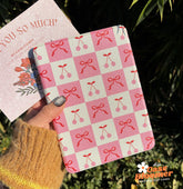 Personalized Cherry Ribbons Checkerboard iPad case, Free Personalization